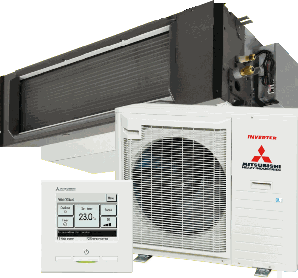 Mitsubishi Heavy Industries ducted indoor unit, outdoor unit and controller